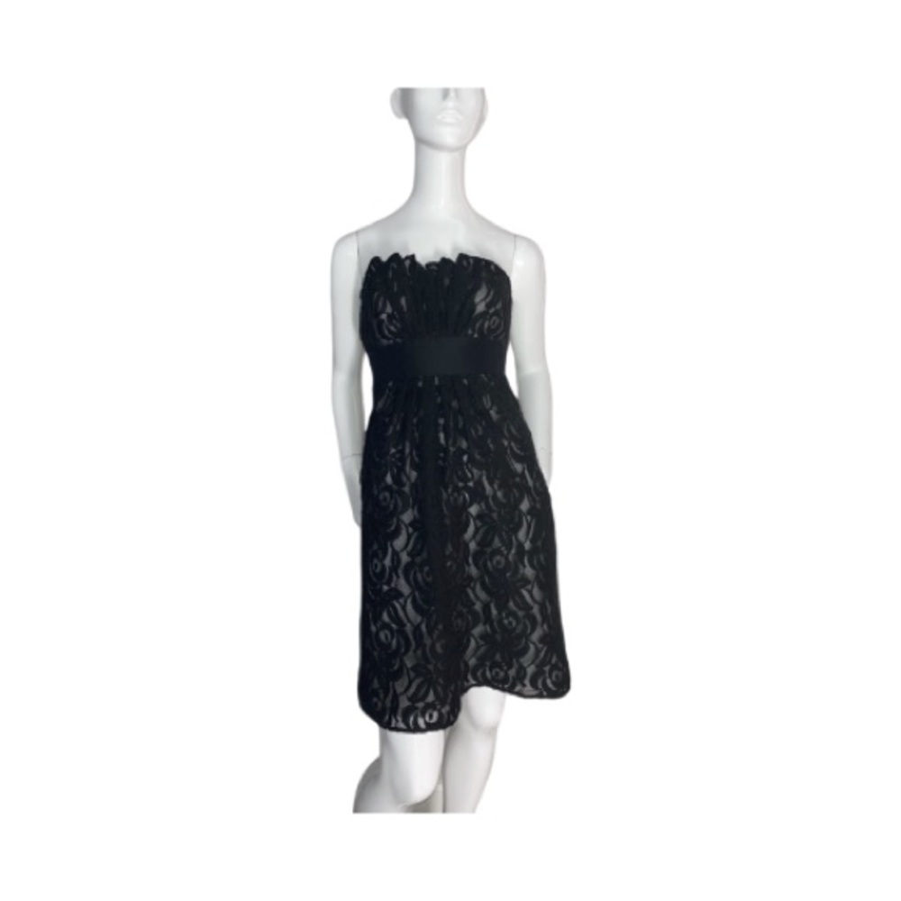WHBM Strapless Black Floral Lace Dress 00